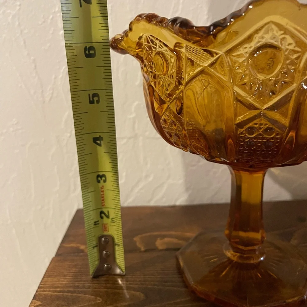 LE Smith Compote Candy Dish Amber Glass Vintage Heritage Hobstar Cane‎ & Arch